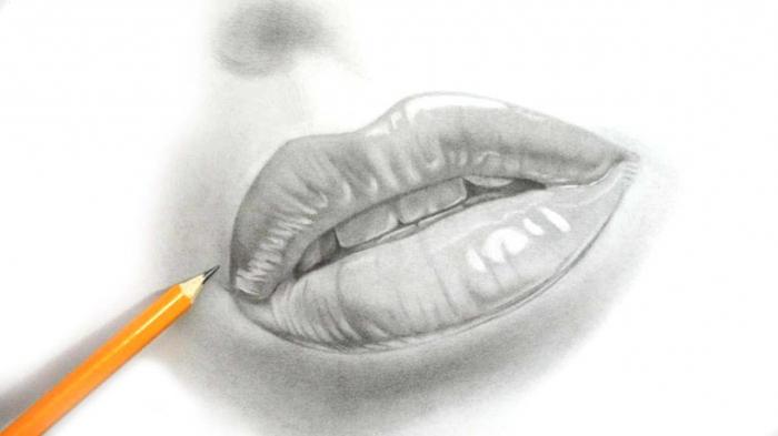 как рисовать губы карандашом 
