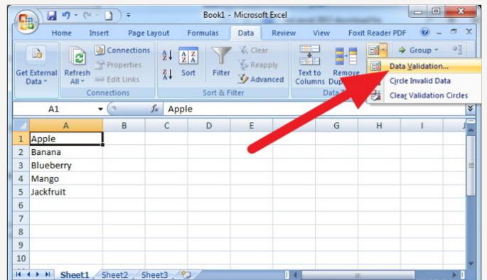 создание выпадающего списка в excel