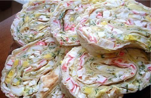 рецепт рулет из лаваша с крабовыми палочками