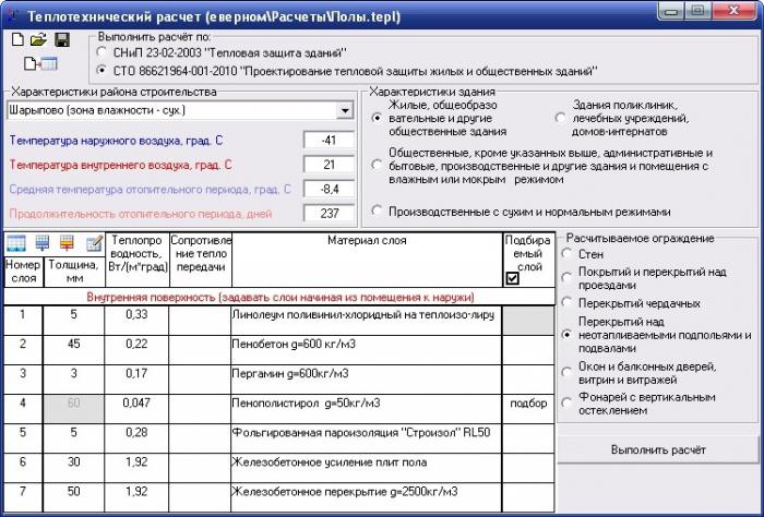 теплотехнический расчет ограждающих