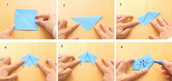  как сделать оригами из бумаги кошку 