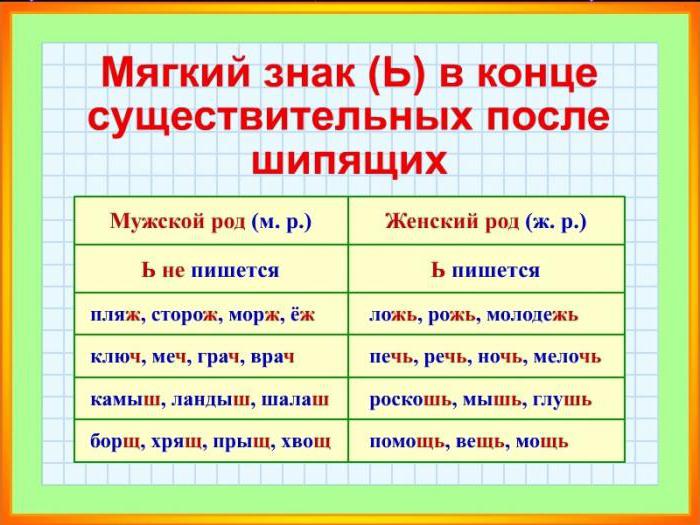 существительные мягкий знак после шипящих 