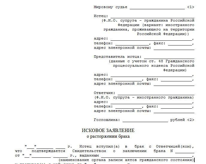 заявление о расторжении брака образец