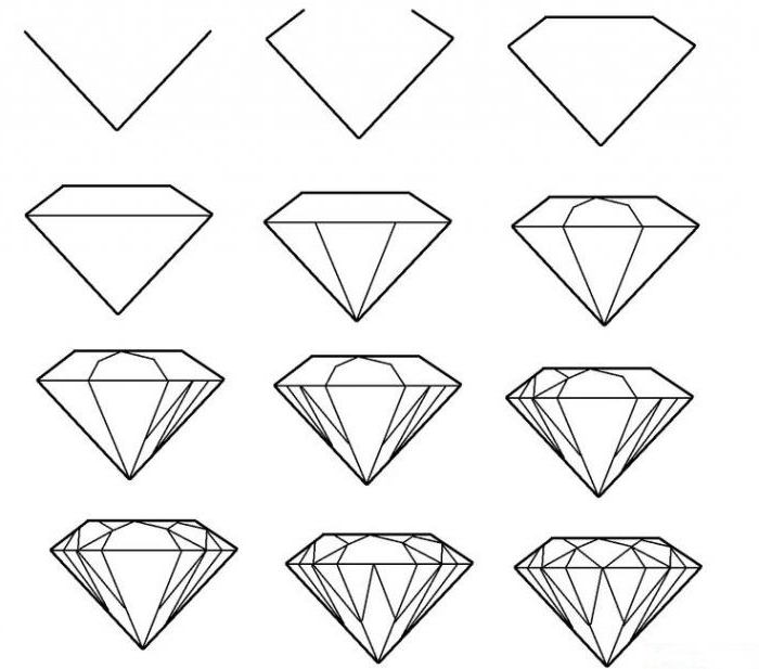 как нарисовать алмаз поэтапно