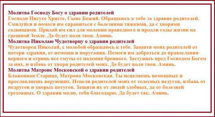 молитва за родителей о здравии