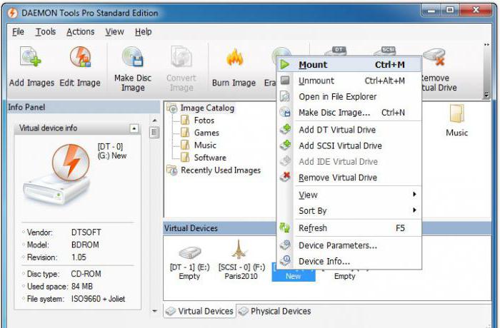 как смонтировать образ диска в daemon tools