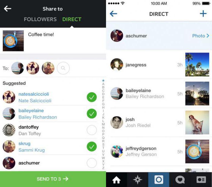 инстаграм написать пользователю директ