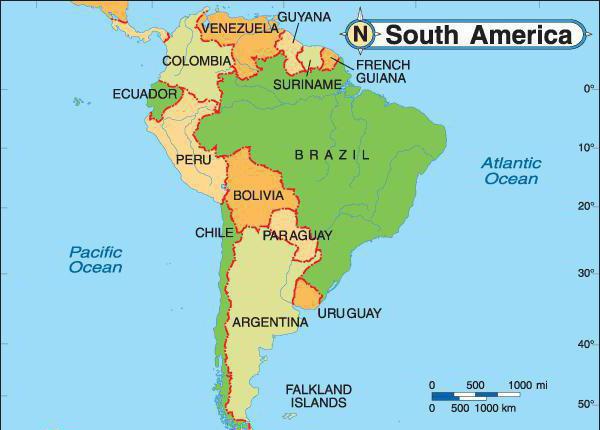 Страны Южной Америки по площади