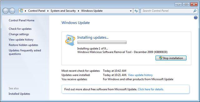 как включить обновления на windows 7