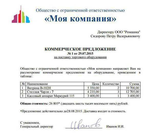 коммерческое предложение образец