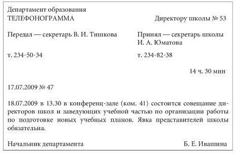 телефонограмма образец 