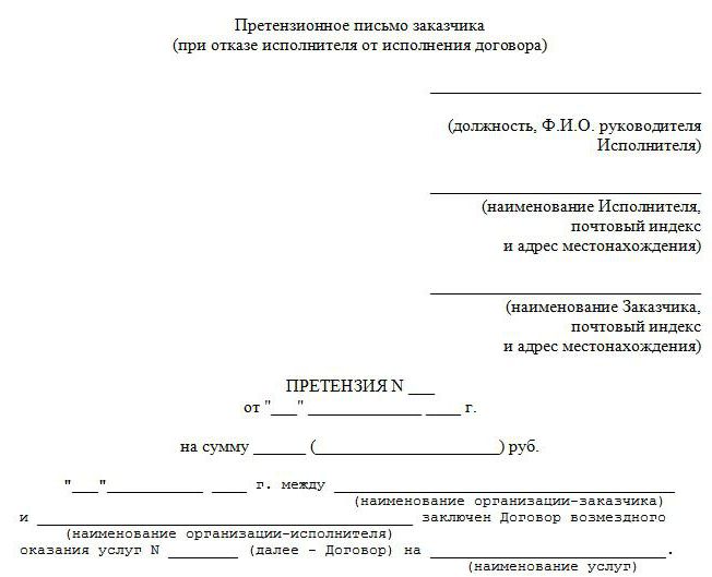 претензия о возврате перечисленных денежных средств образец 