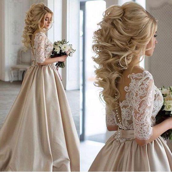 атласное свадебное платье с кружевным верхом
