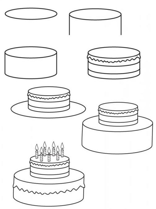 Как нарисовать торт поэтапно