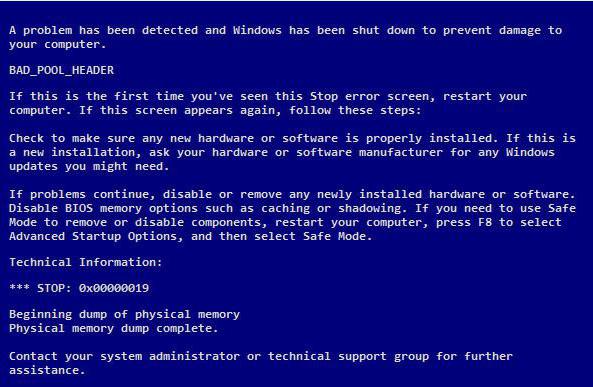 Синий экран со стоп-кодом 0x00000019 (Windows 7): как исправить сбой?