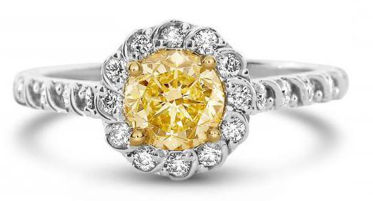 кольцо бриллиант белое и желтое золото