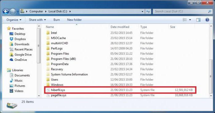 где находится hiberfil sys