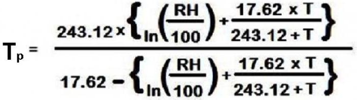 формула расчета точки росы