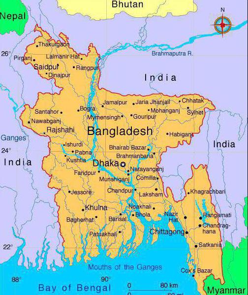 Карта страны Бангладеш