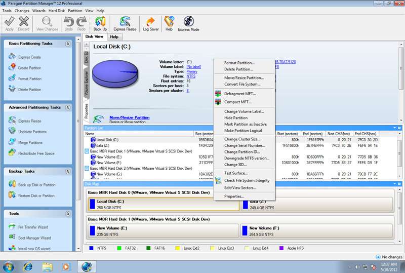 окно Paragon Partition Manager