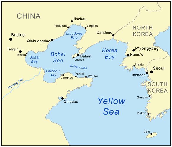 Желтое море на карте