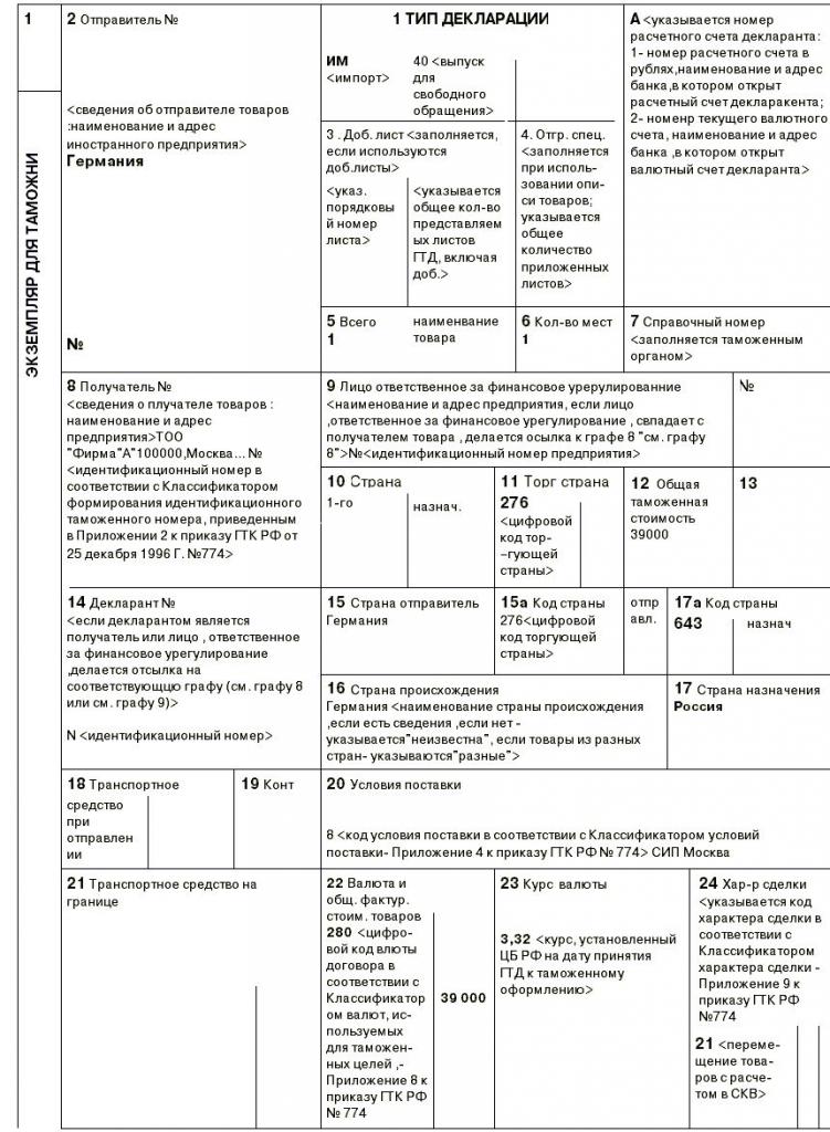 гтд по импорту, расшифровка полей декларации