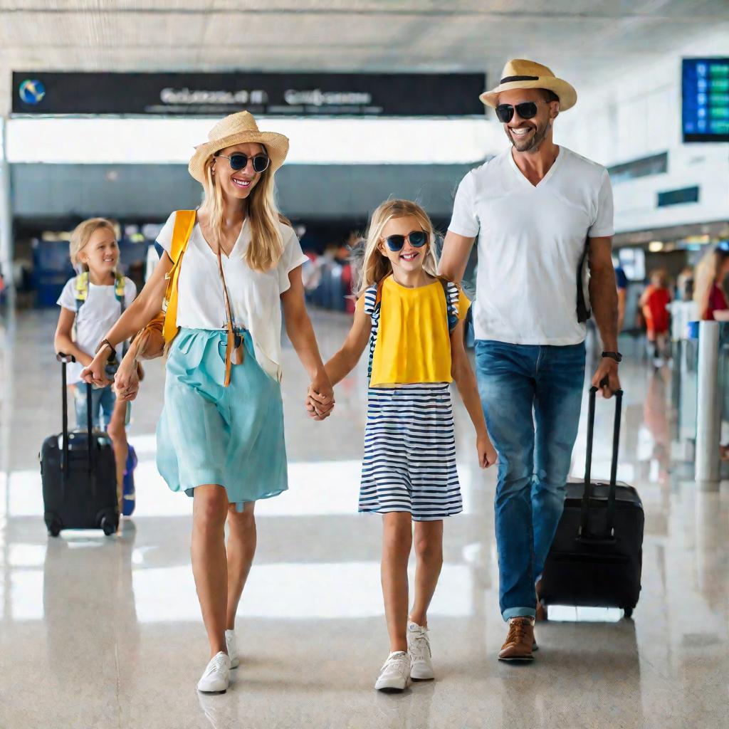 Семья идет по терминалу аэропорта Геленджика