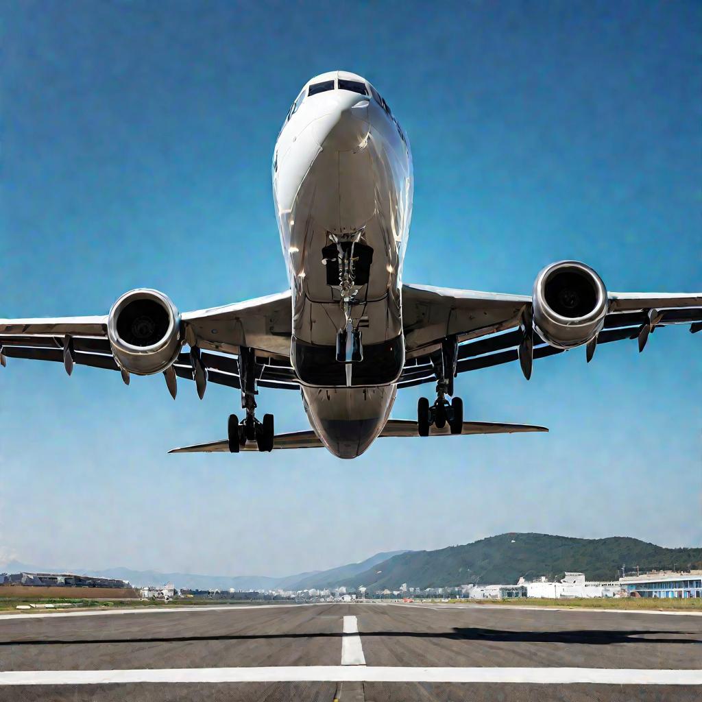 Самолет взлетает с взлетно-посадочной полосы аэропорта Геленджика