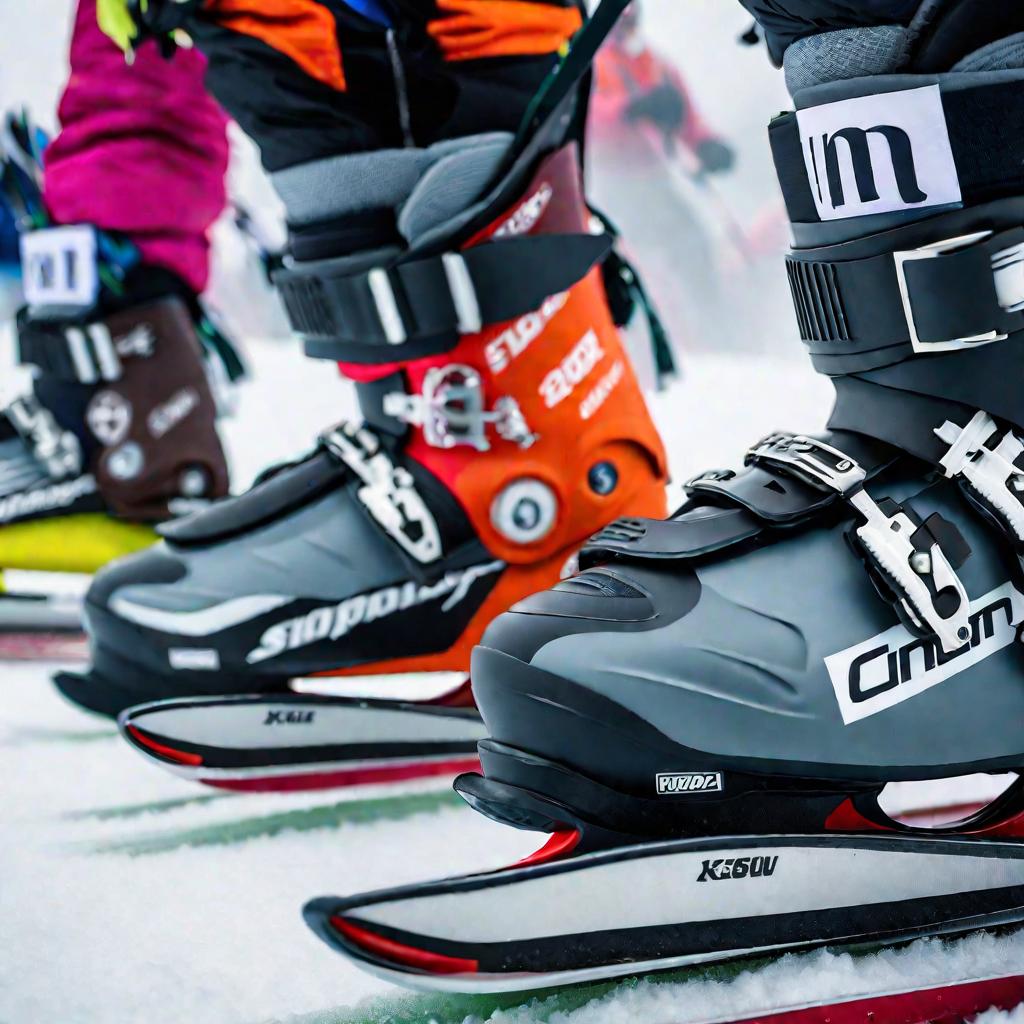 Лыжи и ботинки горнолыжника на старте