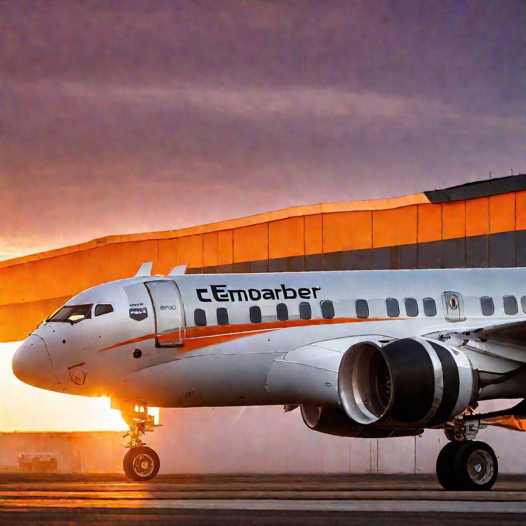 Обслуживание самолета Embraer 190 на рассвете