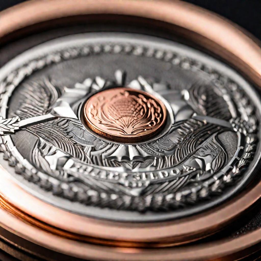 Макросъемка вращающейся большой современной юбилейной двухцветной монеты.
