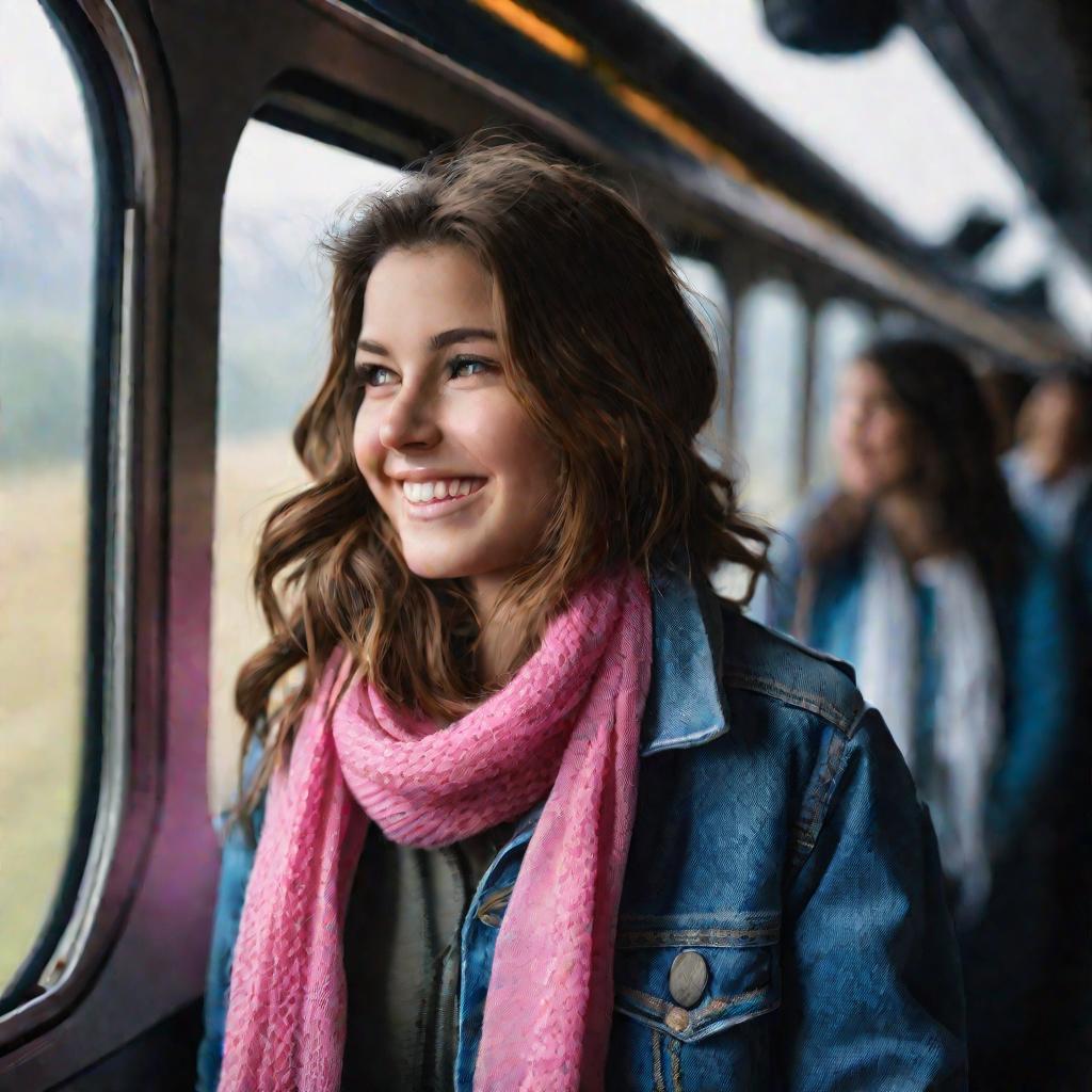 Портрет молодой женщины в поезде