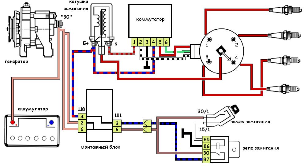 электросхема автомобиля с коммутатором