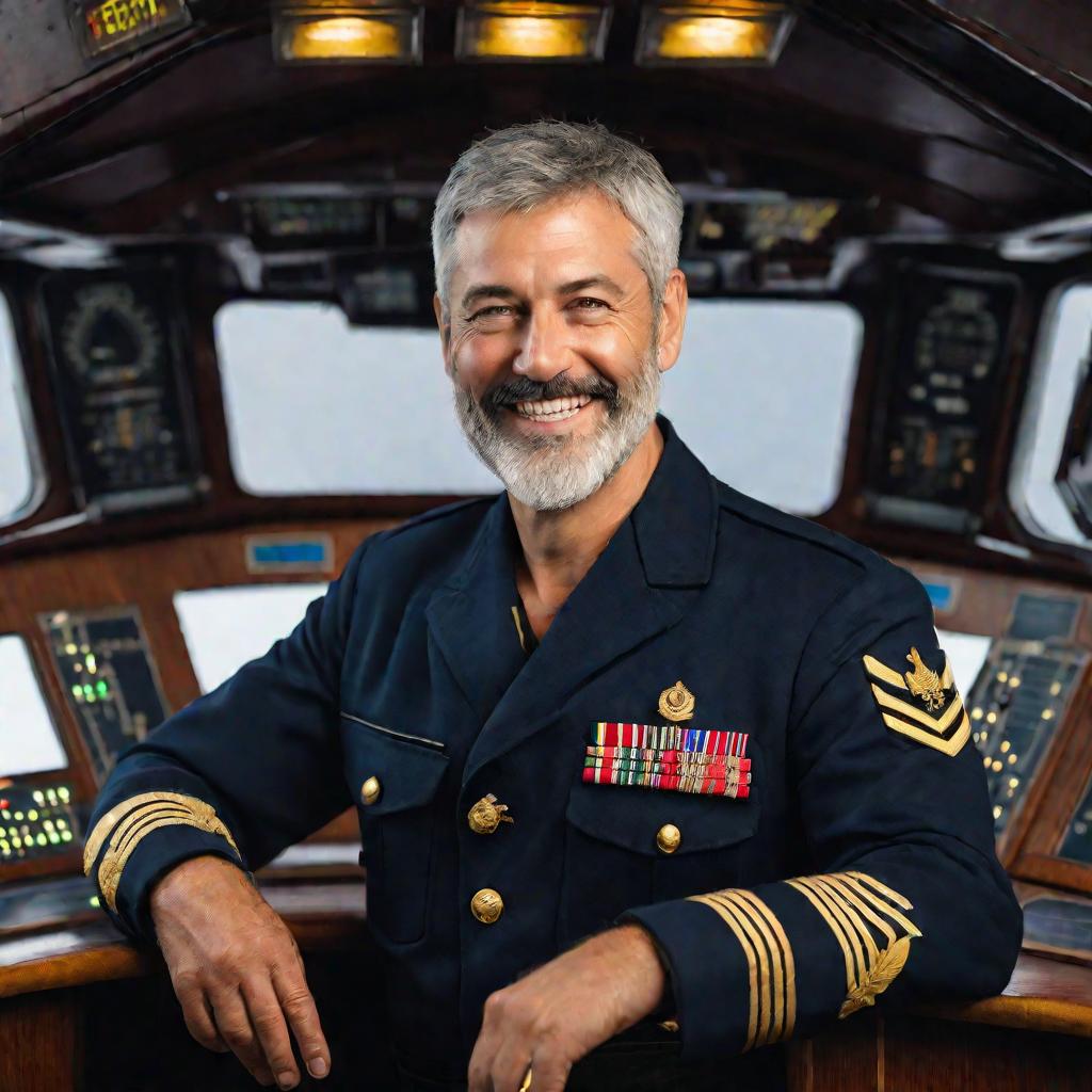 Портрет капитана на мостике судна