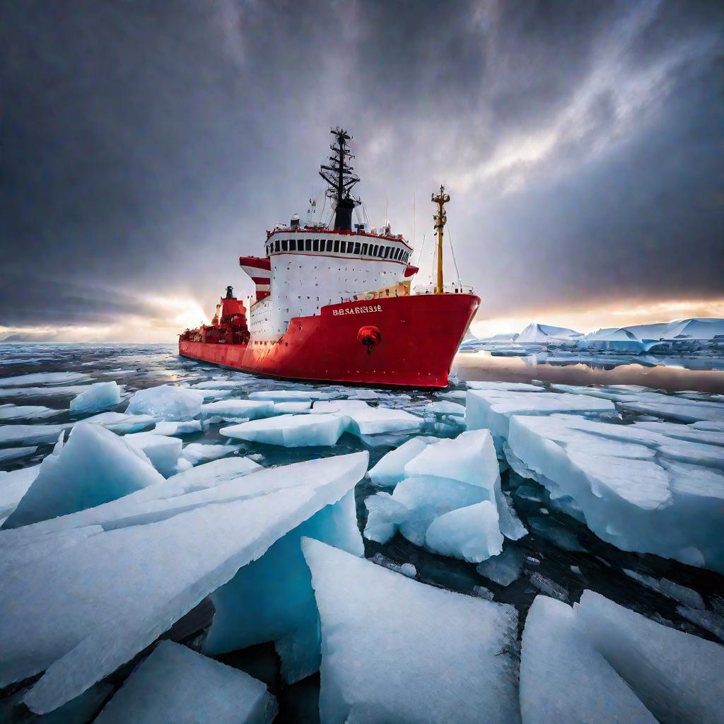 Атомный ледокол прокладывает путь во льдах Арктики