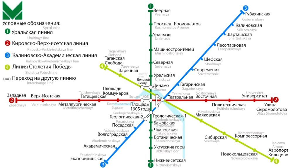 Схема метро Екатеринбурга