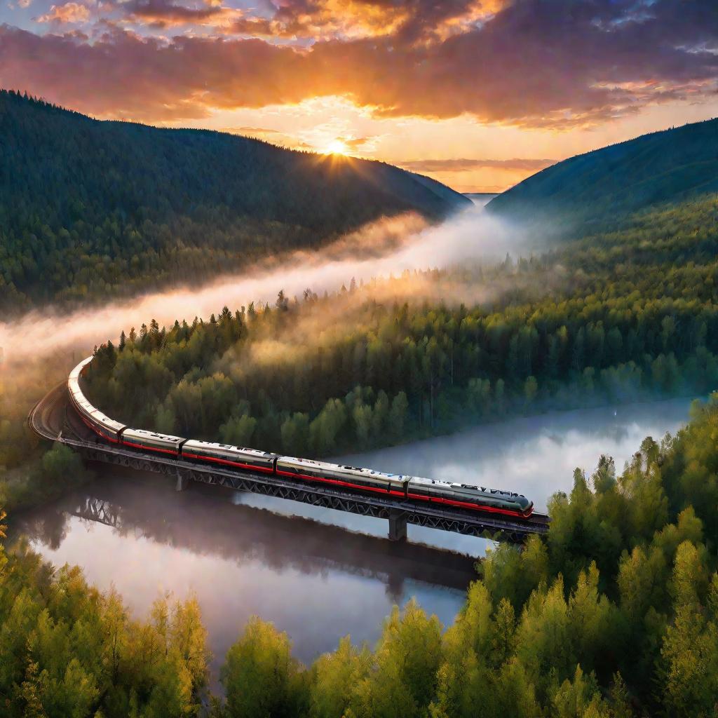 Поезд в Сибири на рассвете