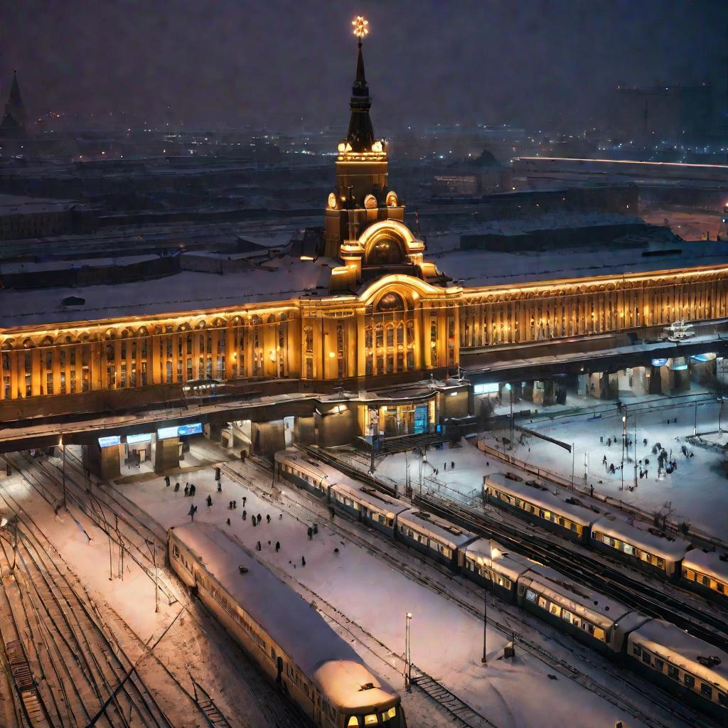 Вечерний вид станции в Москве зимой