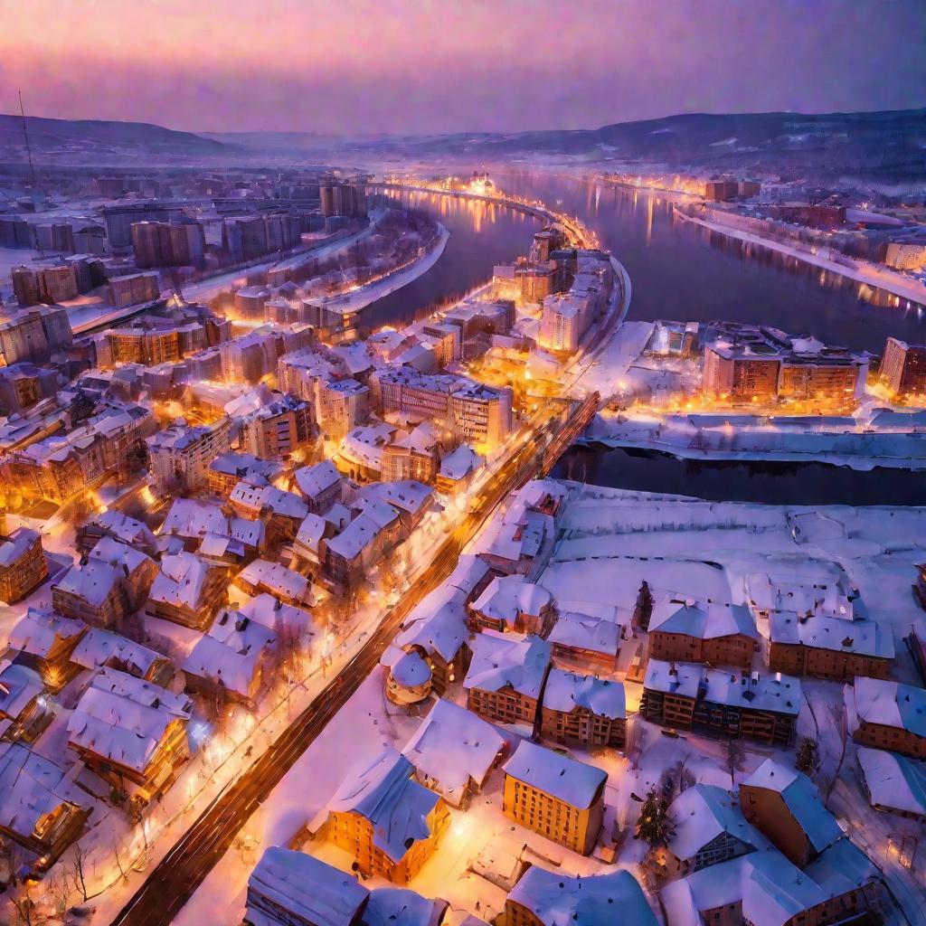 Вид Красноярска зимой