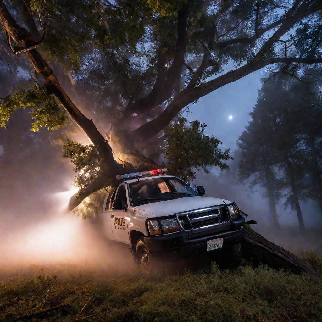 Машина врезалась в дерево в тумане