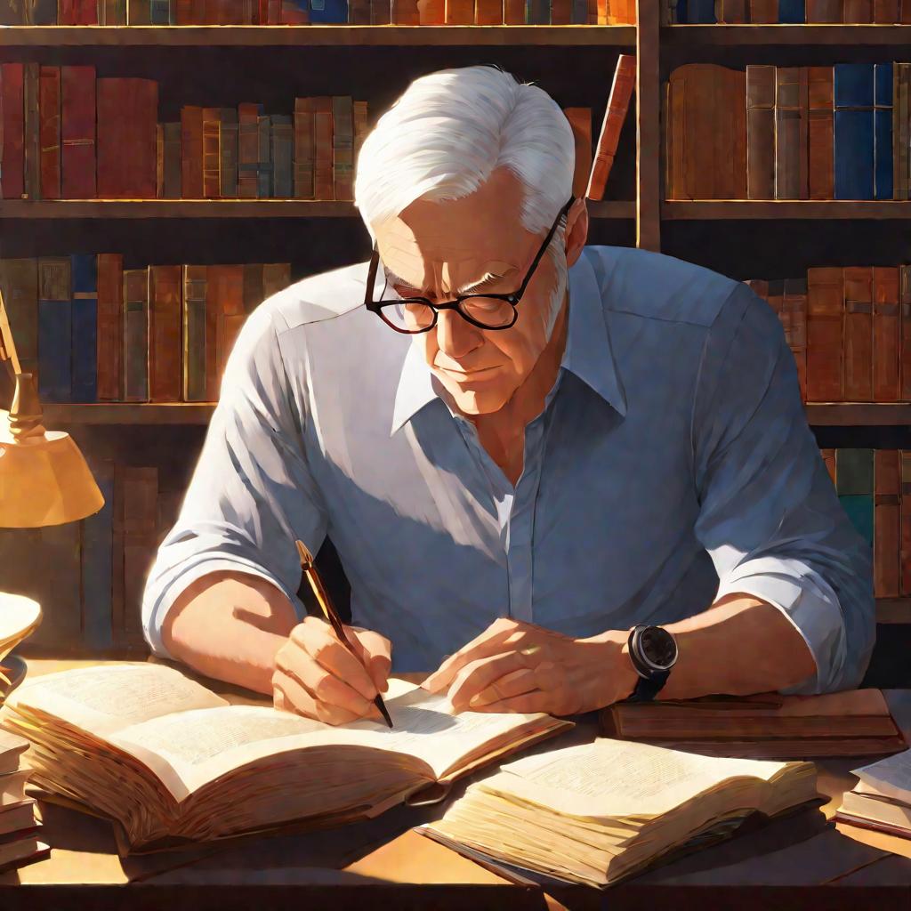 профессор читает книгу о русском языке