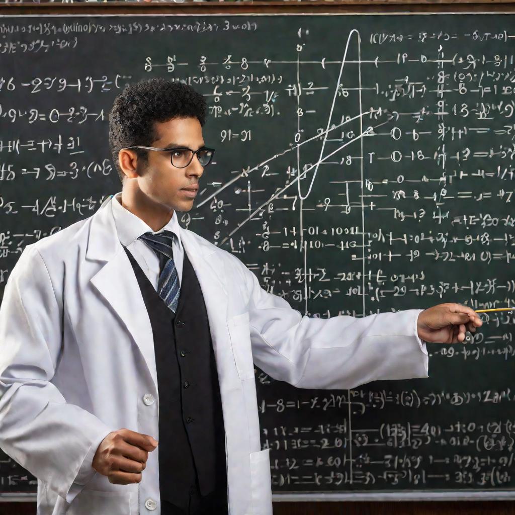 Портрет ученого у доски с формулами