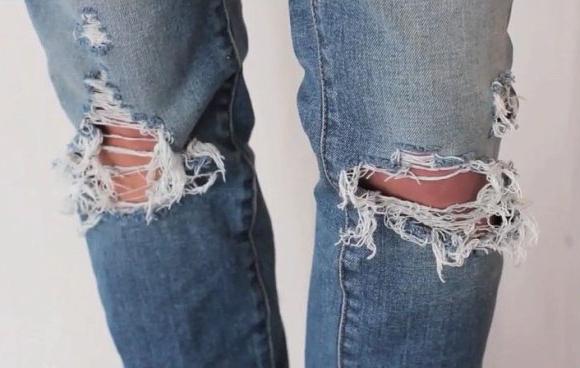 как делать дырки на джинсах