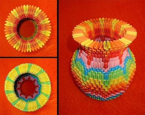 оригами из треугольных модулей ваза