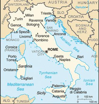Какие моря в Италии. Италия на карте мира