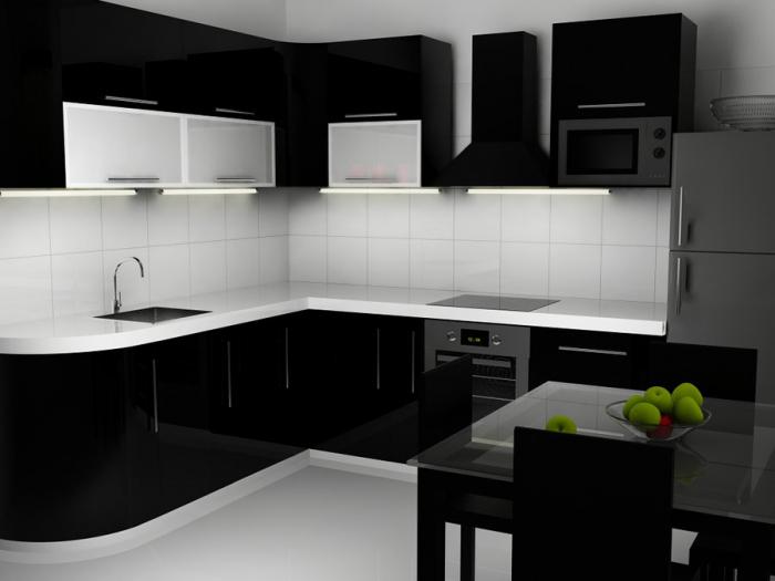 черно белый интерьер кухни 