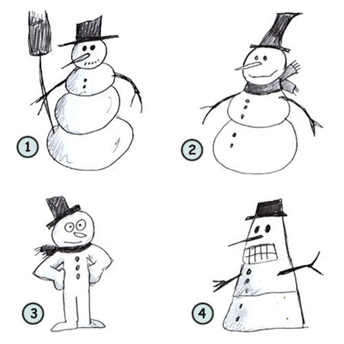 Как нарисовать снеговика поэтапно карандашом