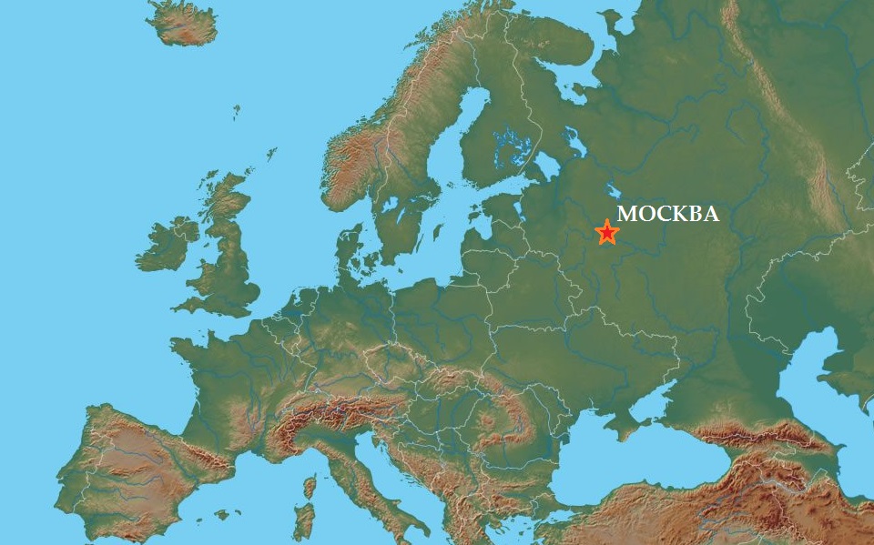 Москва на карте Европы