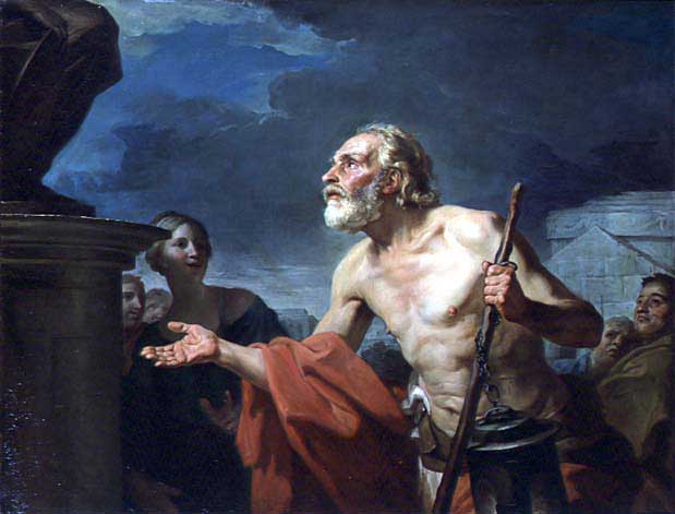 Диоген просит подаяния у статуи