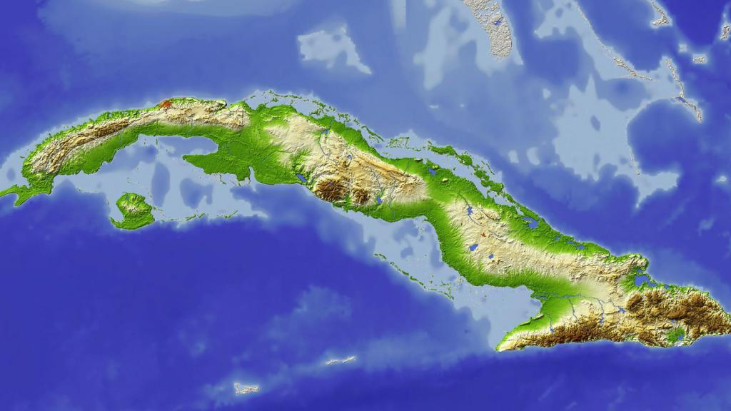 Физическая карта Кубы